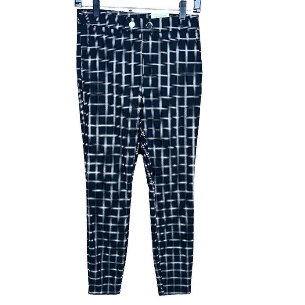 INC International Concepts Pants Black White Plaid Mid Rise Straight Leg Size 4